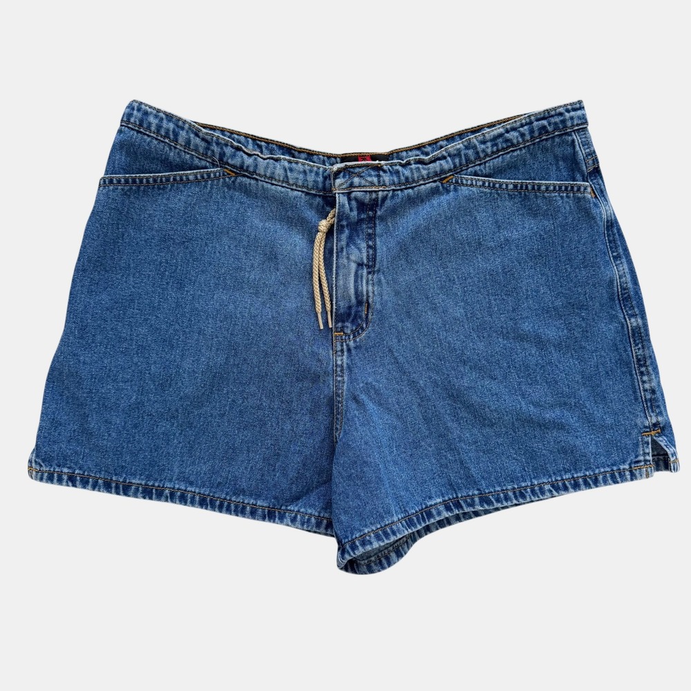Emergency Exit Vintage 90s High Rise Drawstring Denim mom Shorts Blue sz 10 Y2K